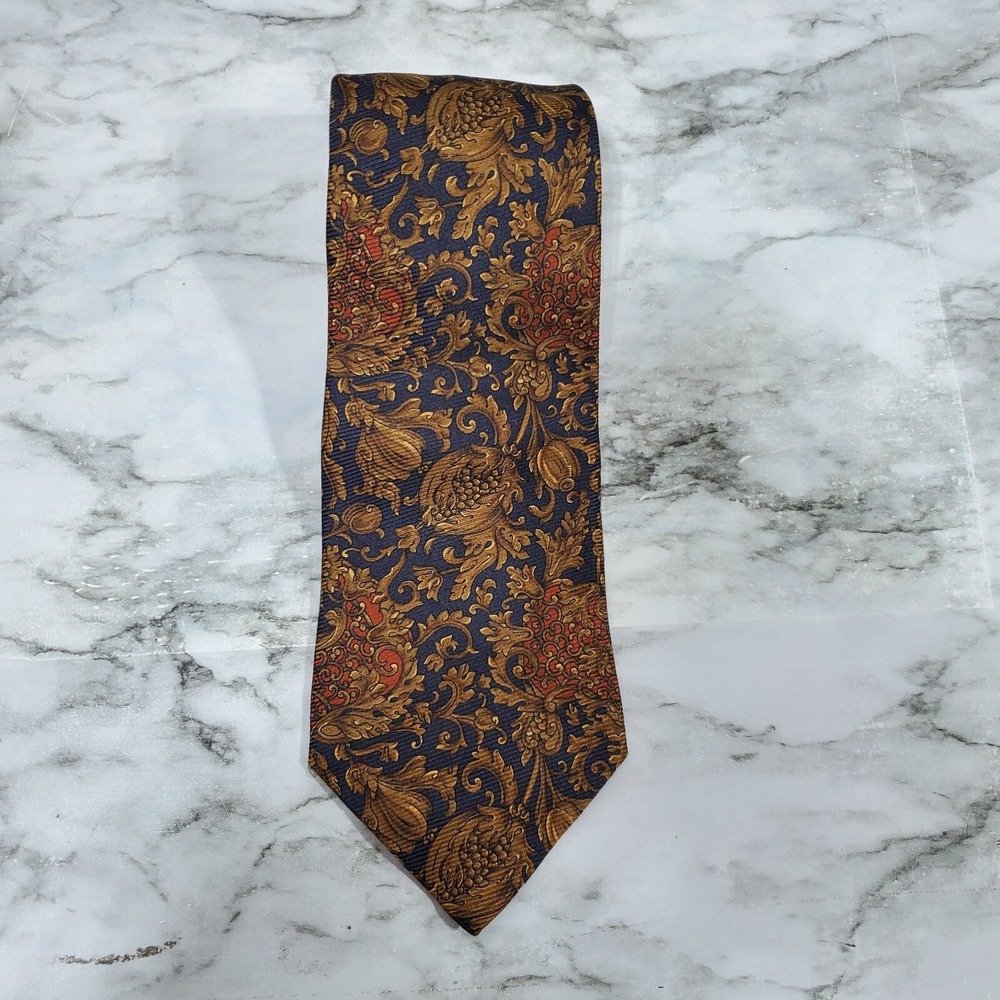 Coach Men's Blue Gold Floral One Size 100% Silk Designer Necktie Formal Wear - Picture 1 of 9